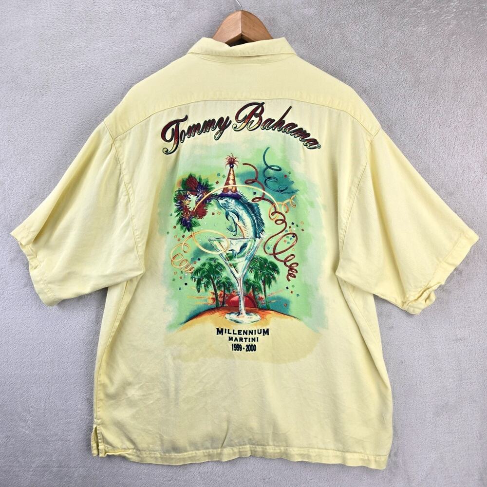 Vintage Tommy Bahama Millennium Martini Button Shirt Mens Large Rayon Y2K